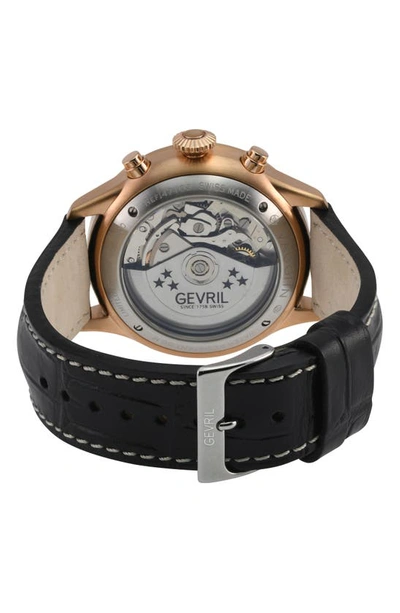 Shop Gevril Vaughn Automatic Chronograph Leather Strap Watch, 44mm In Black