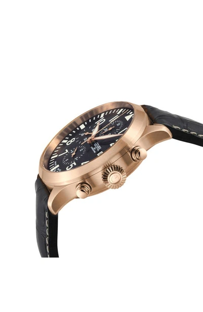 Gevril Men's Vaughn Swiss Automatic Black Italian Leather Strap Watch 44mm In Black