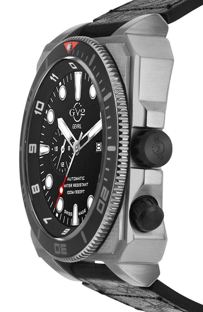 Shop Gv2 Xo Submarine Automatic Swiss Leather Strap Watch, 44mm In Black