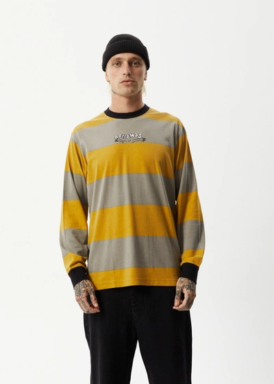 Shop Afends Striped Long Sleeve Logo T-shirt In Yellow