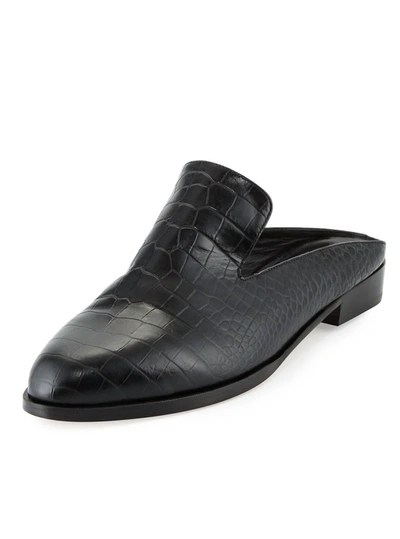 Shop Robert Clergerie Alice Embossed Slip On Loafer In Black Croc