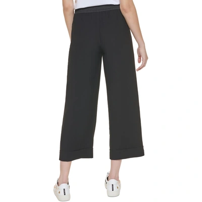 Shop Karl Lagerfeld Womens Wide-leg Drawstring Cropped Pants In Black