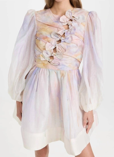 Shop Zimmermann Rhythmic Knot Linen Silk Mini Dress In Rainbow In Multi