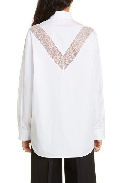 Shop Burberry Lace Inset Cotton Poplin Button-up Blouse In Optic White
