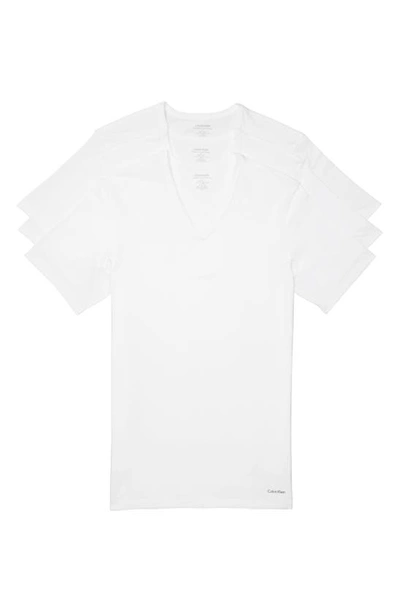 Shop Calvin Klein 3-pack Slim Fit Cotton V-neck T-shirt In White