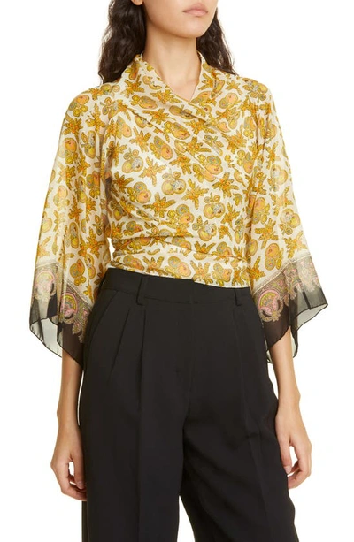 Etro Micro Apple Silk Wrap In Yellow