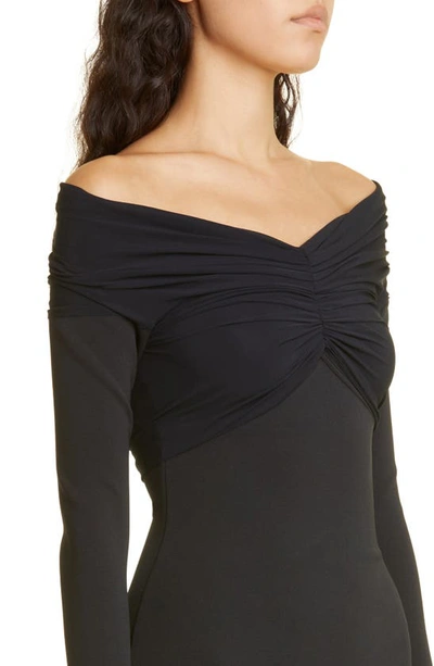 Shop Burberry Off The Shoulder Long Sleeve Jersey Dress In Black