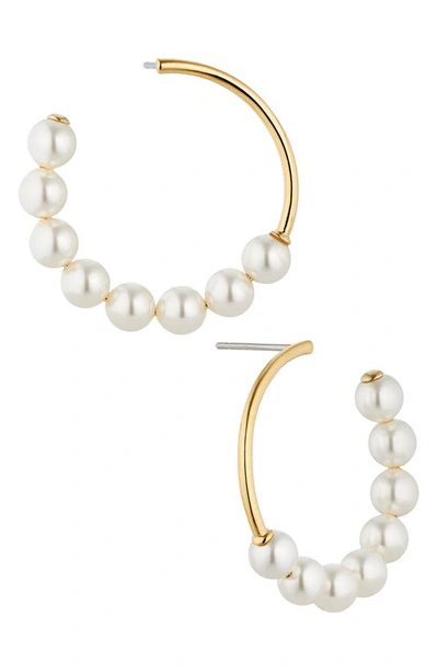 Shop Nadri Dot Dot Dot Imitation Pearl Hoop Drop Earrings In Gold