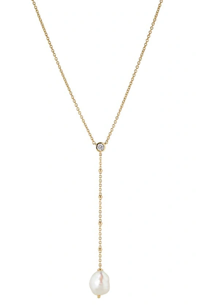 Shop Nadri Dot Dot Dot Cultured Pearl Y-necklace In Gold With Pearl