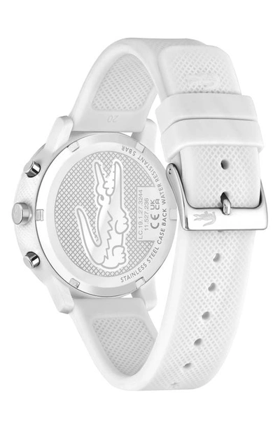 Shop Lacoste 12.12 Chronograph Silicone Strap Watch, 44mm In White