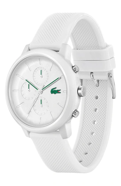 Shop Lacoste 12.12 Chronograph Silicone Strap Watch, 44mm In White
