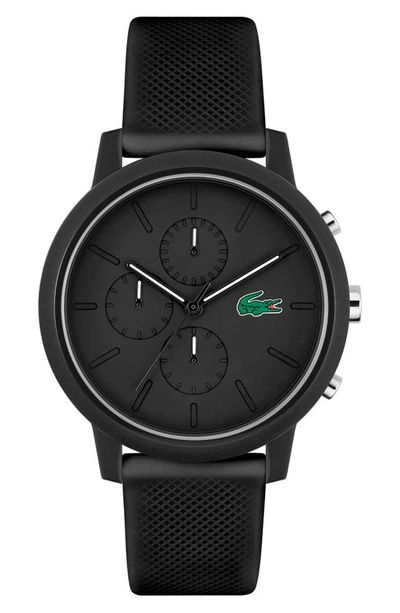 Shop Lacoste 12.12 Chronograph Silicone Strap Watch, 44mm In Black