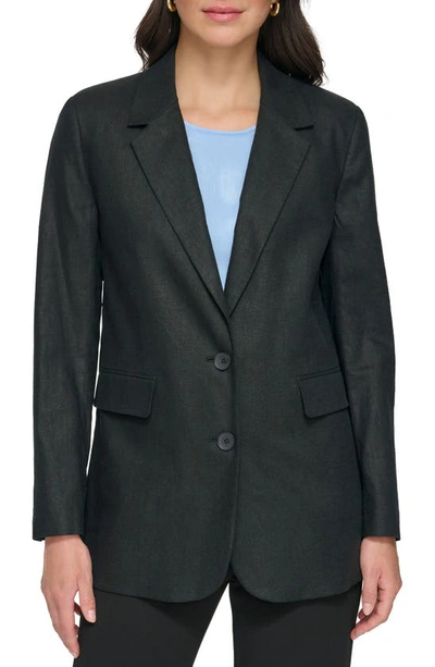 Dkny Linen Blend Blazer In Black ModeSens