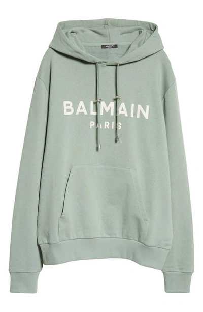 Shop Balmain Logo Graphic Hoodie In Green/ Multi