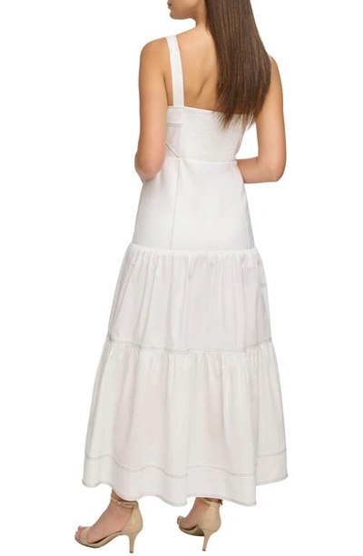 Shop Donna Karan Corset Stitched Cotton Poplin Maxi Dress In White