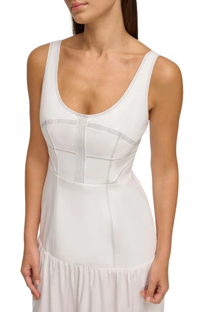 Shop Donna Karan Corset Stitched Cotton Poplin Maxi Dress In White