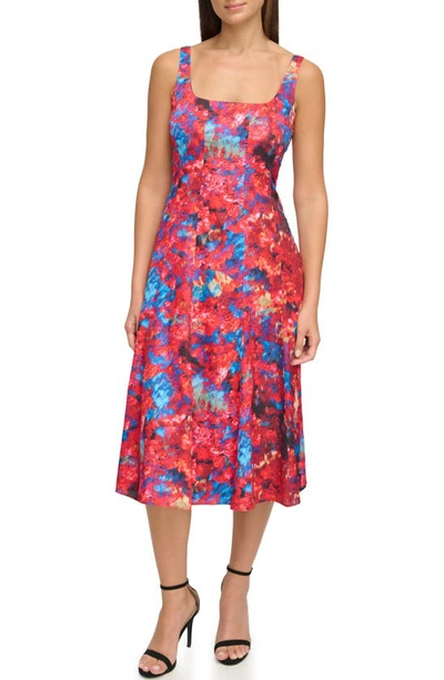 Shop Donna Karan Floral Matte Satin Fit & Flare Dress In Bouquet Floral