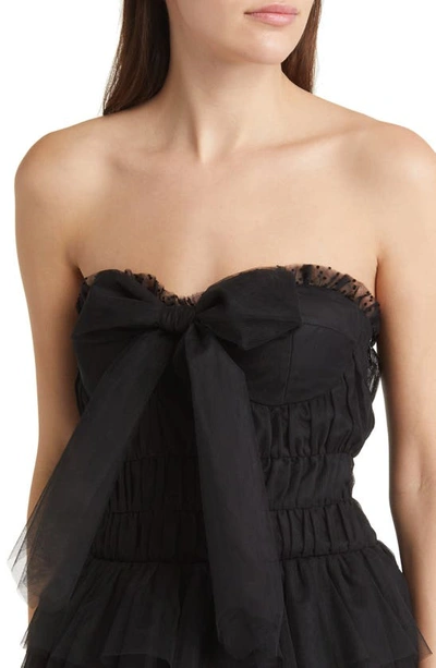 Shop Loveshackfancy Faron Tiered Ruffle Tulle Strapless Dress In Black