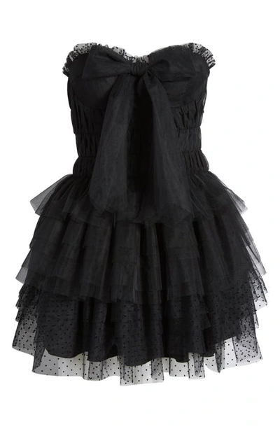 Shop Loveshackfancy Faron Tiered Ruffle Tulle Strapless Dress In Black