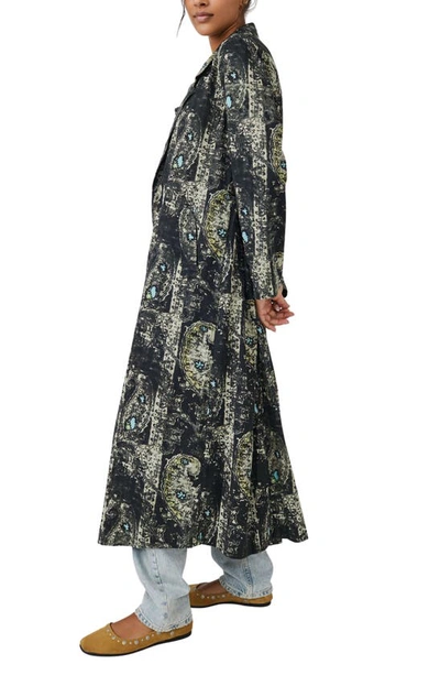Shop Free People Rae Paisley Print Cotton & Linen Duster Jacket In Washed Black Combo