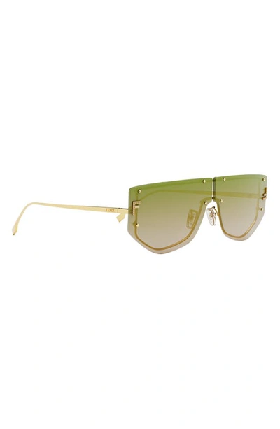 Shop Fendi The  First Rectangular Sunglasses In Shiny Endura Gold / Green