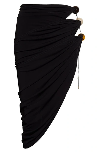 Shop Jacquemus La Jupe Perola Asymmetric Bead Detail Skirt In 990 Black