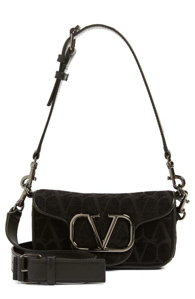 Shop Valentino Mini Locò Vlogo Toile Canvas Shoulder Bag In 0no - Black