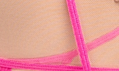 Shop Mapalé Mesh Bra, G-string & Garter Belt Set In Medium Beige/ Neon