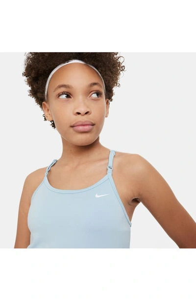 Shop Nike Kids' Dri-fit Indy Longline Sports Bra In Ocean Bliss/ White