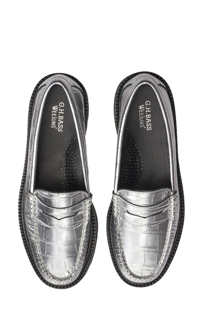 G.h. Bass Whitney Super Lug Loafers In Silver Metallic Croco