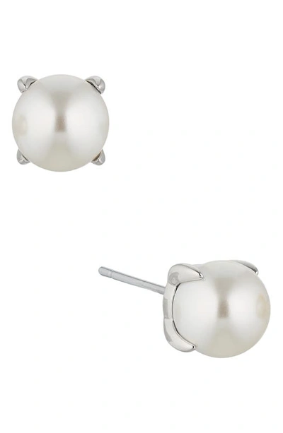 Shop Nadri Dot Dot Dot Imitation Pearl Stud Earrings In Rhodium/ Pearl