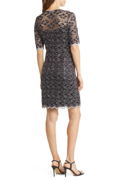 Shop Connected Apparel Sequin Lace Sheath Dress In Silver