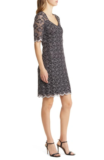 Shop Connected Apparel Sequin Lace Sheath Dress In Silver