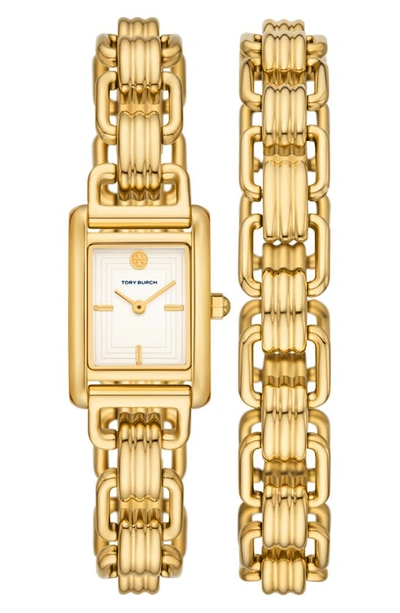 Shop Tory Burch The Eleanor Mini Bracelet Watch & Bracelet Set, 28mm In Gold