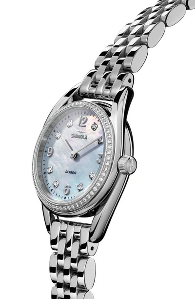 Shop Shinola Derby Diamond & Mother-of-pearl Bracelet Watch, 30.5mm In Silver