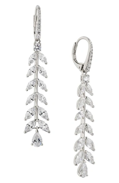 Shop Nadri Wild Flower Crystal Vine Linear Drop Earrings In Rhodium