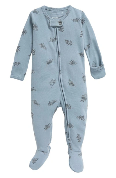 Shop L'ovedbaby Fern Print Fitted One-piece Footie Pajamas In Pool Fern