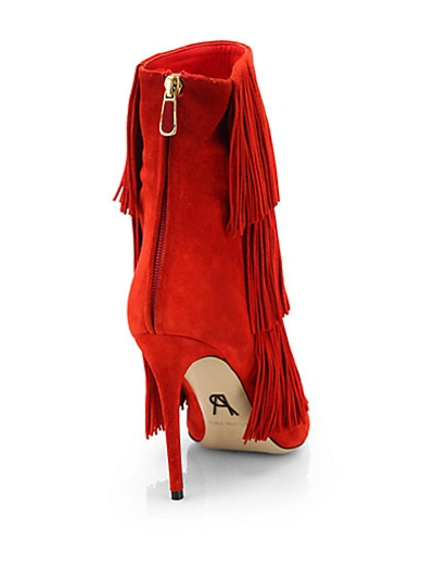 Paul Andrew Suede Fringe Ankle Boots In Red