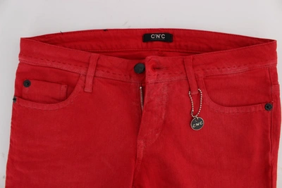Shop Costume National Red Cotton Blend Super Slim Fit Women's Jeans