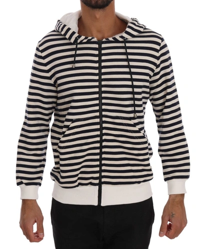 Shop Daniele Alessandrini Blue White Striped Hooded Cotton Men's Sweater