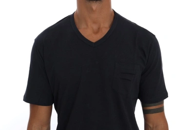 Shop Daniele Alessandrini Blue Cotton V-neck Men's T-shirt