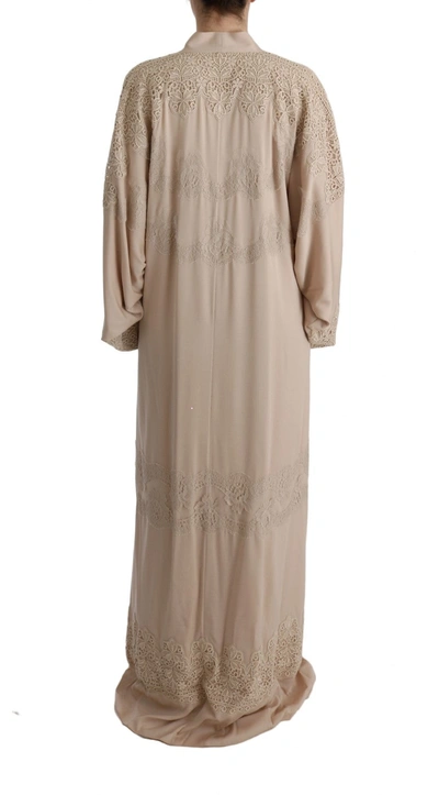 Shop Dolce & Gabbana Beige Floral Applique Lace Kaftan Women's Dress