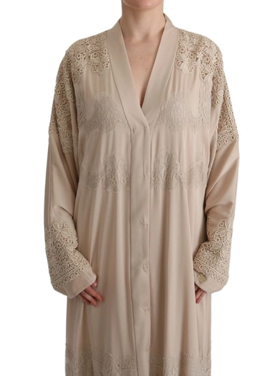 Shop Dolce & Gabbana Beige Floral Applique Lace Kaftan Women's Dress