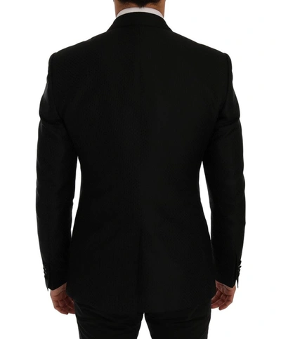 Shop Dolce & Gabbana Black Blue Martini Silk Blazer Men's Jacket