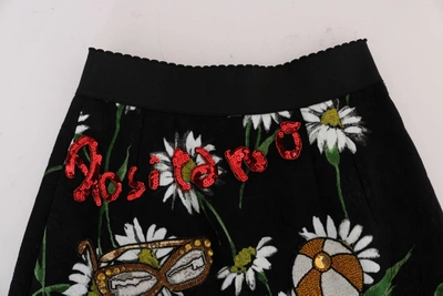 Shop Dolce & Gabbana Black Embellished Daisy Brocade Women's Skirt In Multicolor