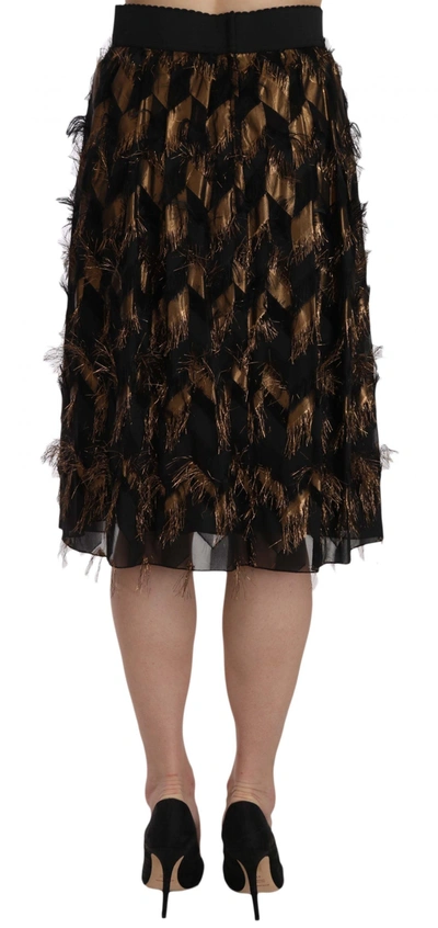 Shop Dolce & Gabbana Elegant Gold Black Silk Blend High Waist Women's Skirt