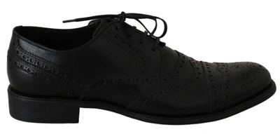 Shop Dolce & Gabbana Elegant Black Leather Derby Wingtip Dress Men's Shoes