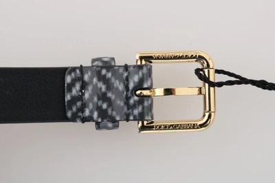 Shop Dolce & Gabbana Black White Chevron Pattern Leather Women's Belt In Black/white