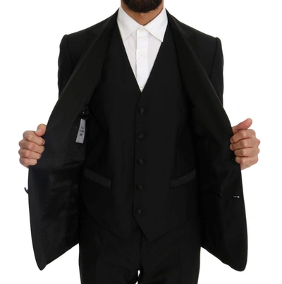 Shop Dolce & Gabbana Black Wool Silk Saxophone Slim Fit Men's Suit