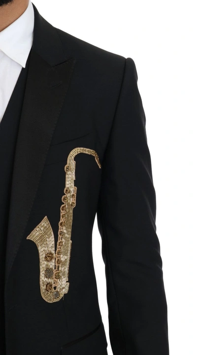 Shop Dolce & Gabbana Black Wool Silk Saxophone Slim Fit Men's Suit